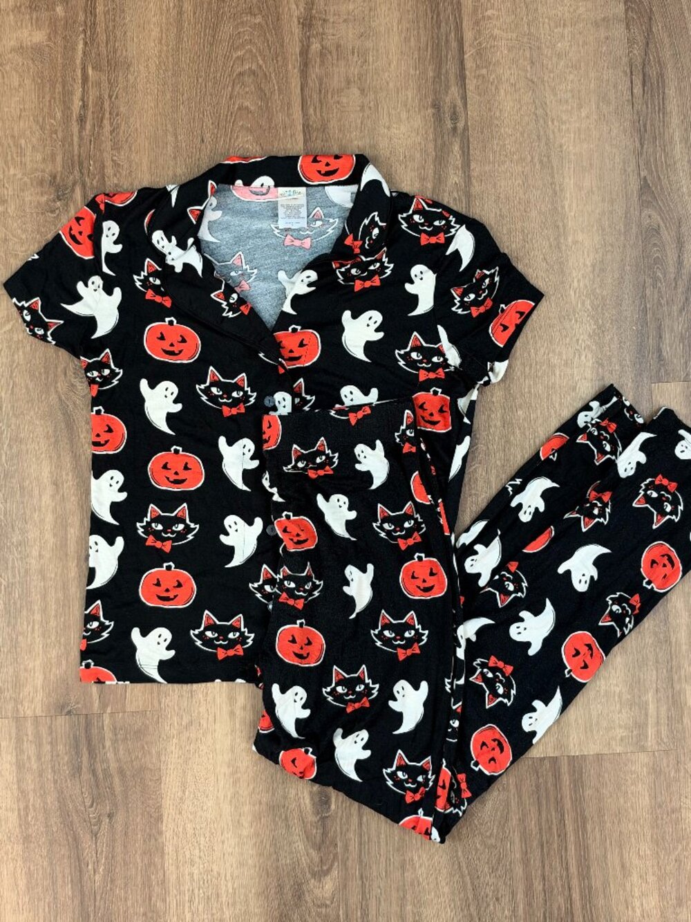 Nite Nite Munki Munki Vintage Halloween Style Pajama Set Black Cat Sz S